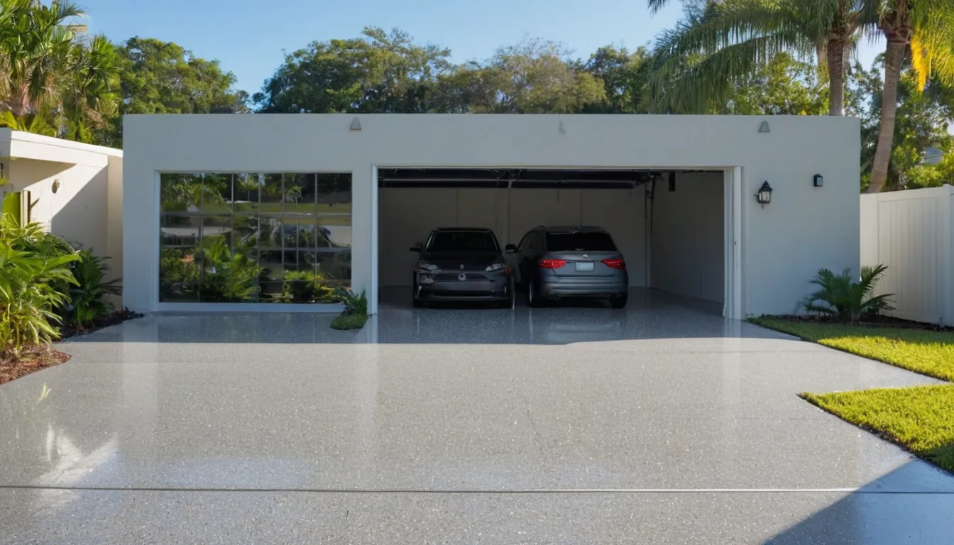 A clean epoxy-coated garage floor in a Tampa home